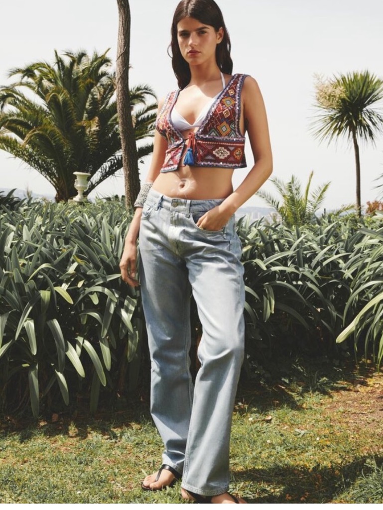 Zara Metallic Straight Leg Denim Jeans